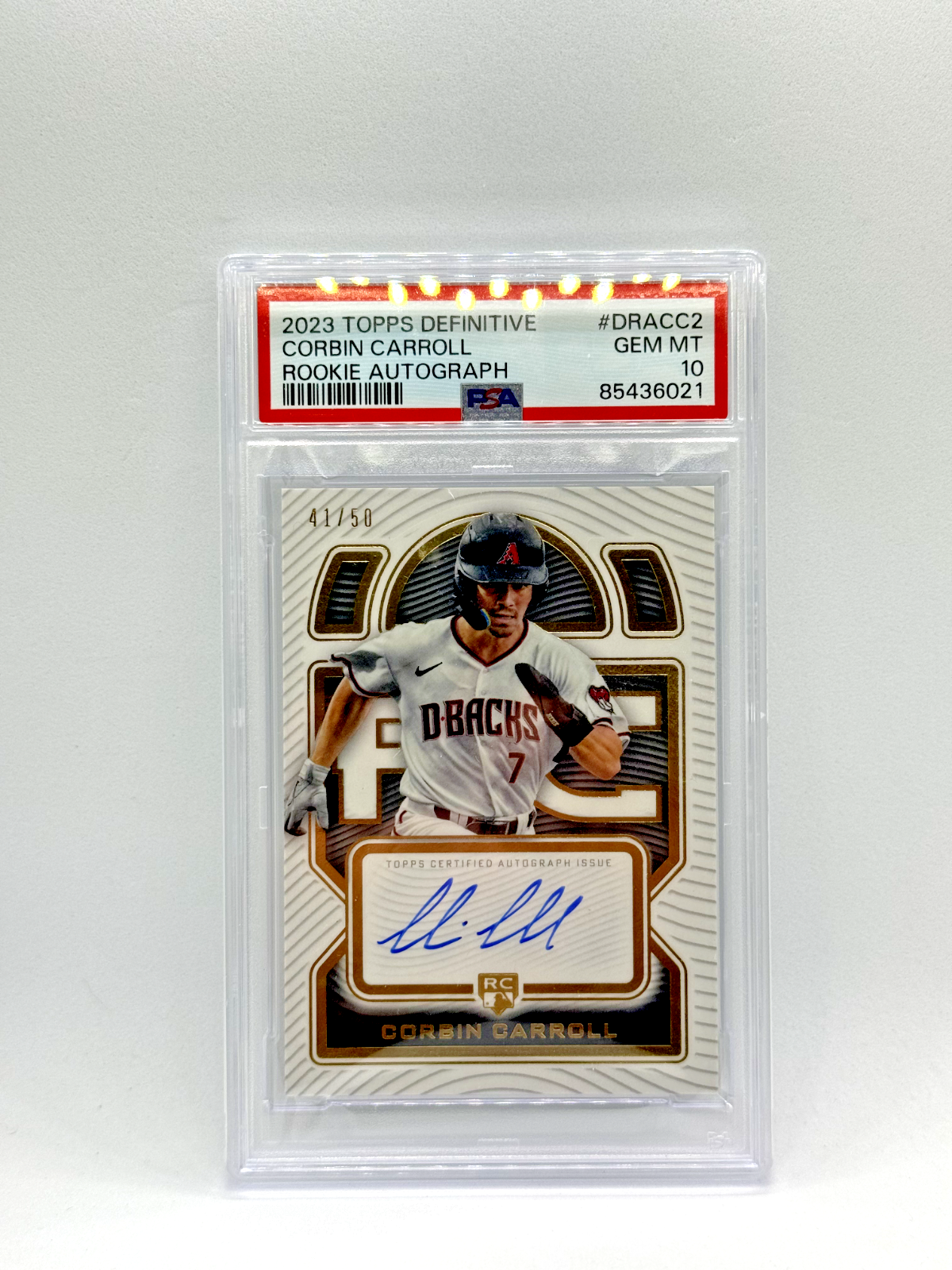 2023 Definitive Corbin Carroll Rookie Auto – #/50, PSA 10