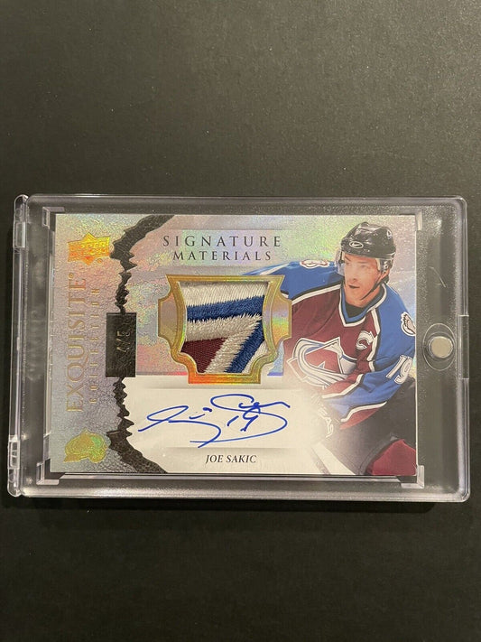 2021-22 Exquisite Collection Joe Sakic Auto Patch – 4/5, Hard Signed, Sick Patch