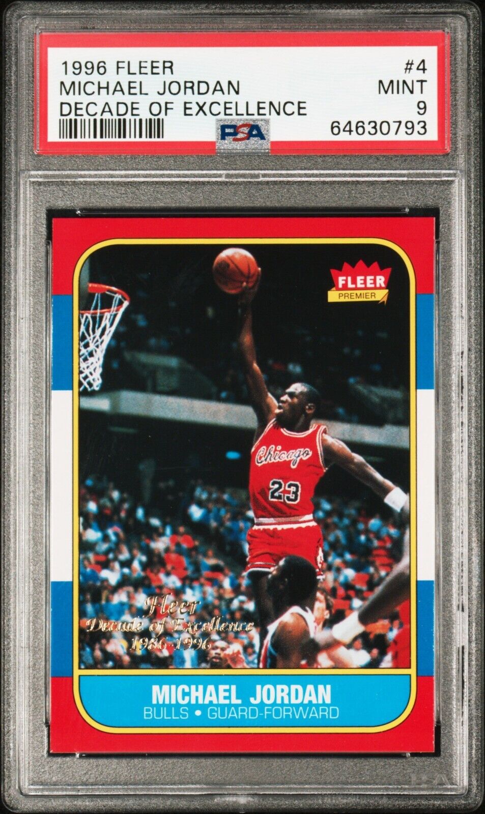 1996 Fleer Michael Jordan – Decade of Excellence Rookie #4, PSA 9 MINT, Bulls HOF