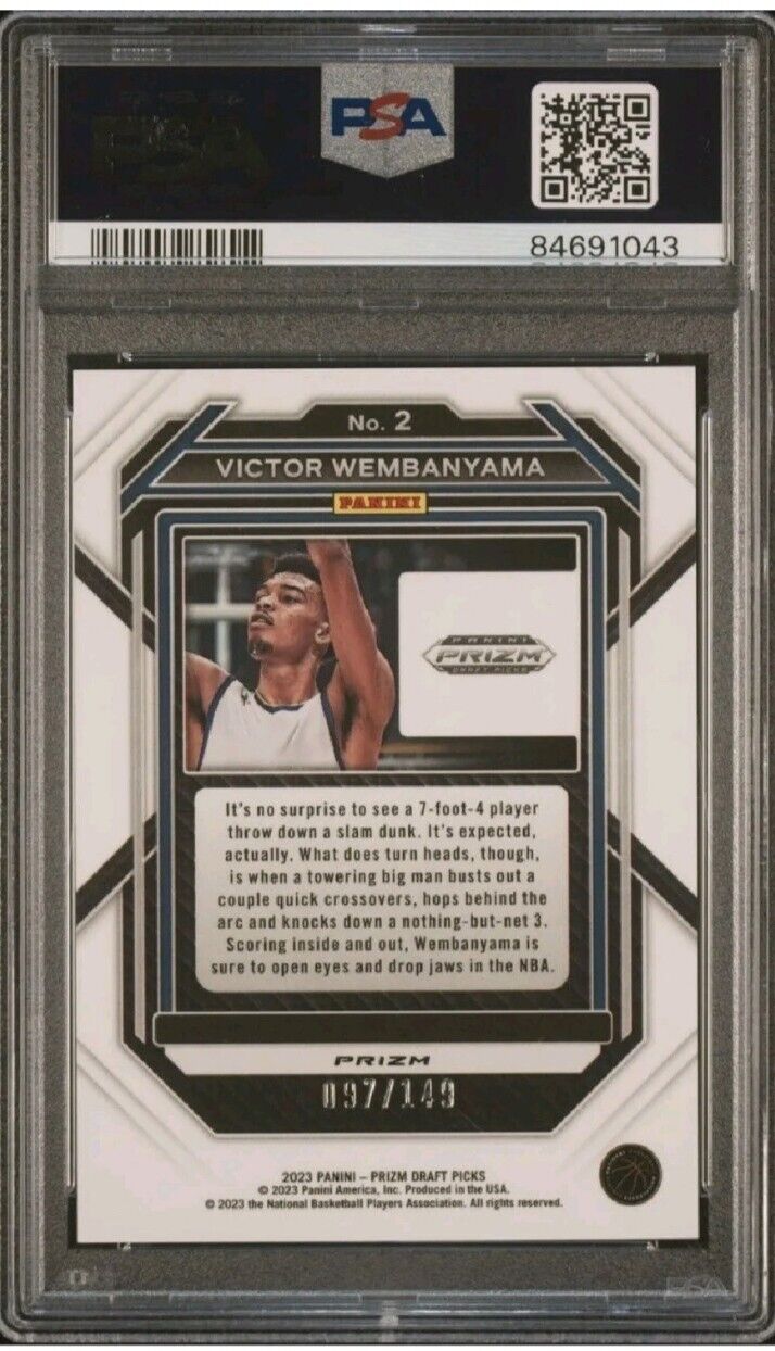 2023-24 Panini Prizm Draft Picks Victor Wembanyama – Purple Ice #/149, PSA 10